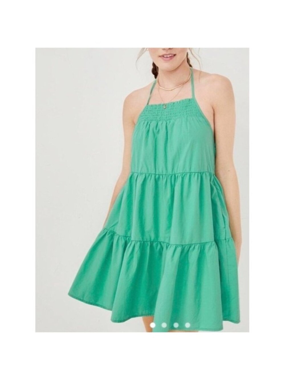 American Eagle Outfitters HIGH NECK POPLIN Green Halter Tiered Mini Dress SZ XL